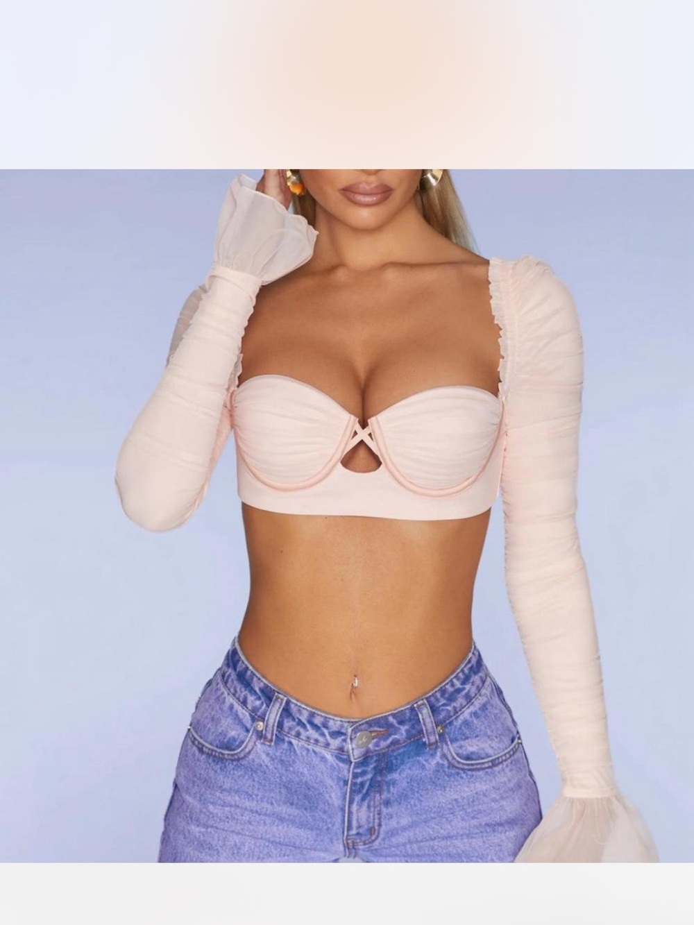 Oh Polly Blush Pink Long Sleeve Bustier Crop Top